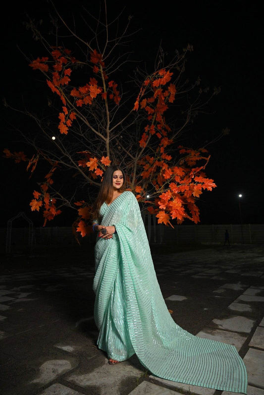 Arum Pastel Green Georgette Saree - Ensembles