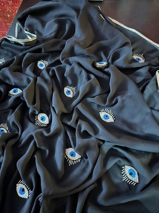 Black Evil Eye Saree - Ensembles