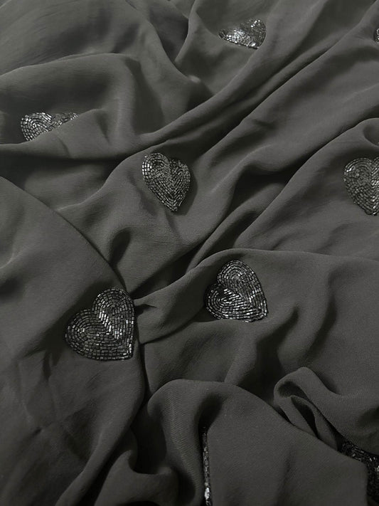 Black on Black Heart Saree - Ensembles