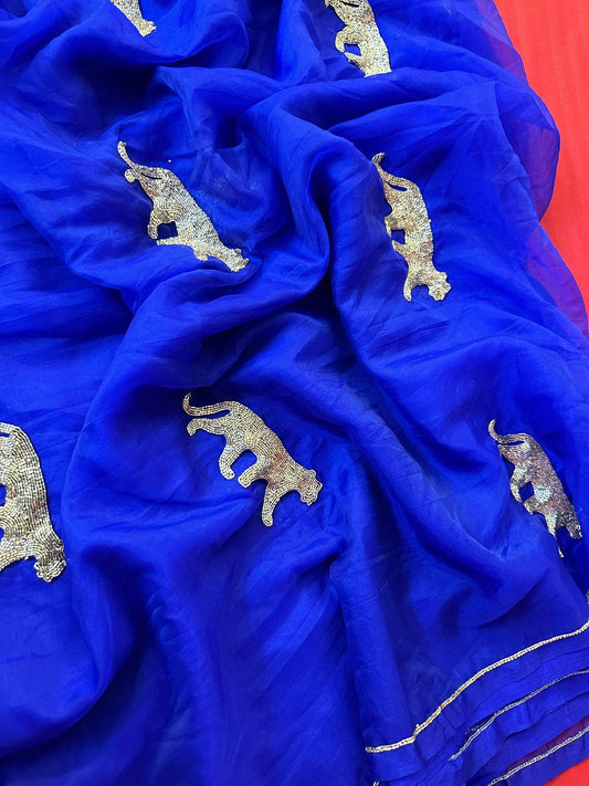 Blue Cheetah Saree - Ensembles