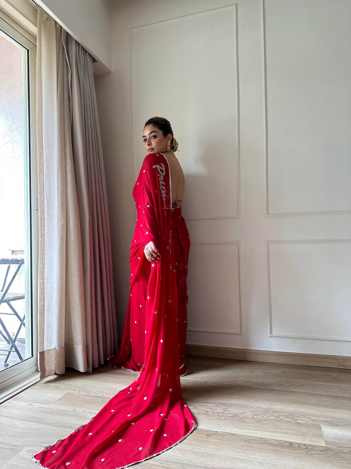 Red Romance Heart Georgette Saree - Ensembles