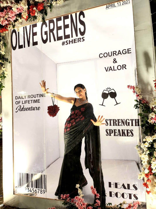 Maple Leaf Black Silk Chiffon Saree - Ensembles