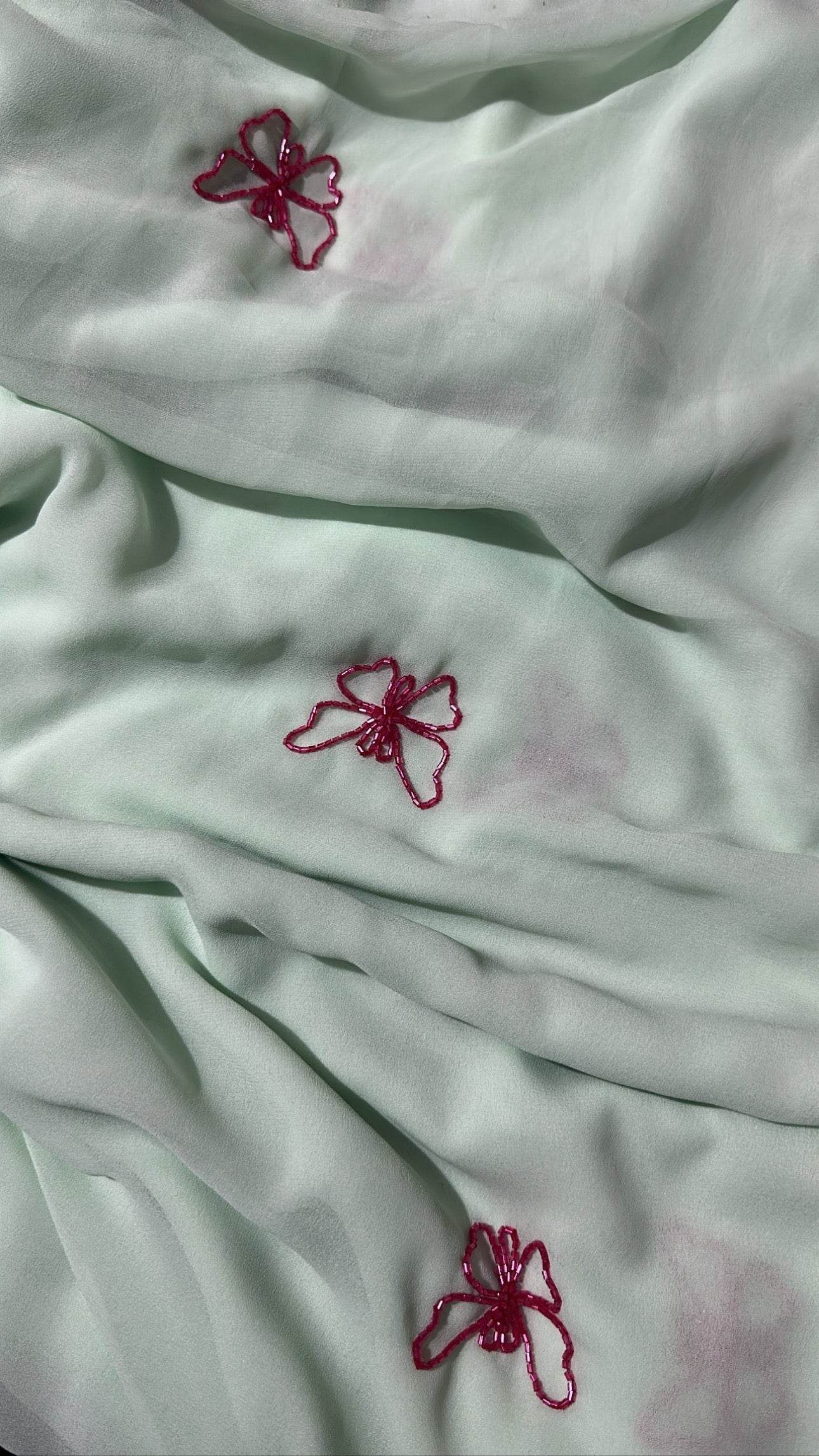 Pista Butterfly Saree - Ensembles