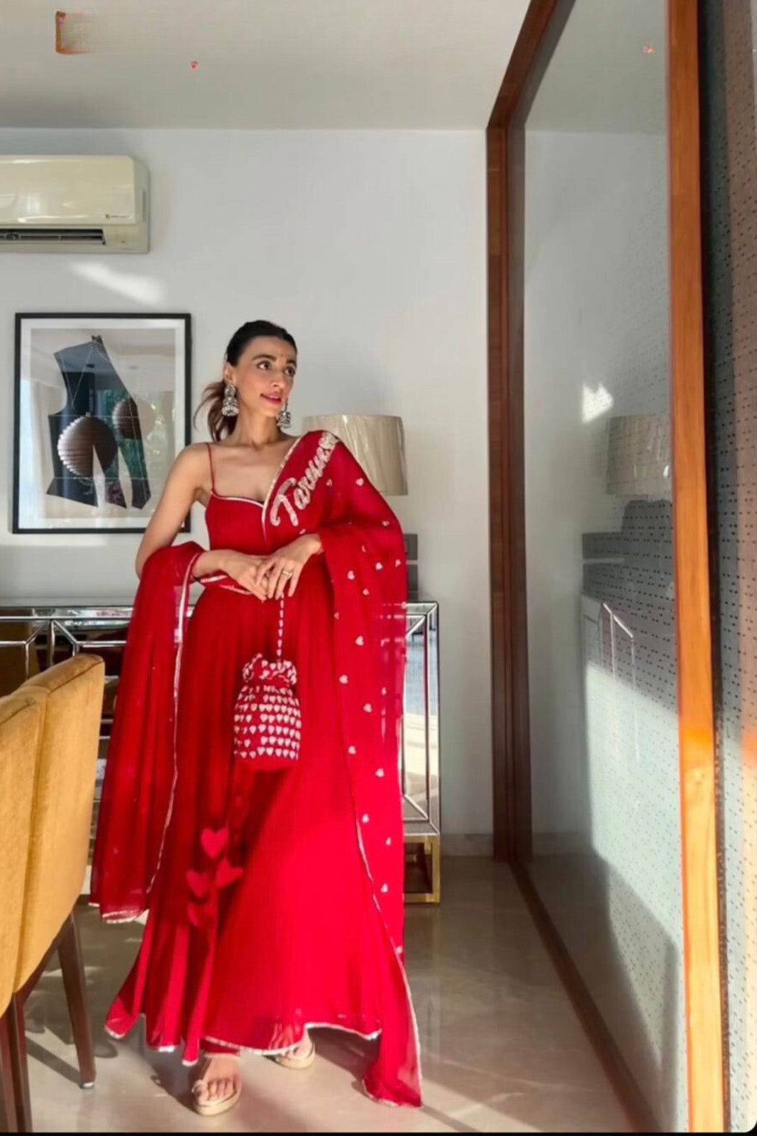 Red Silver Heart Potli Bag - Ensembles