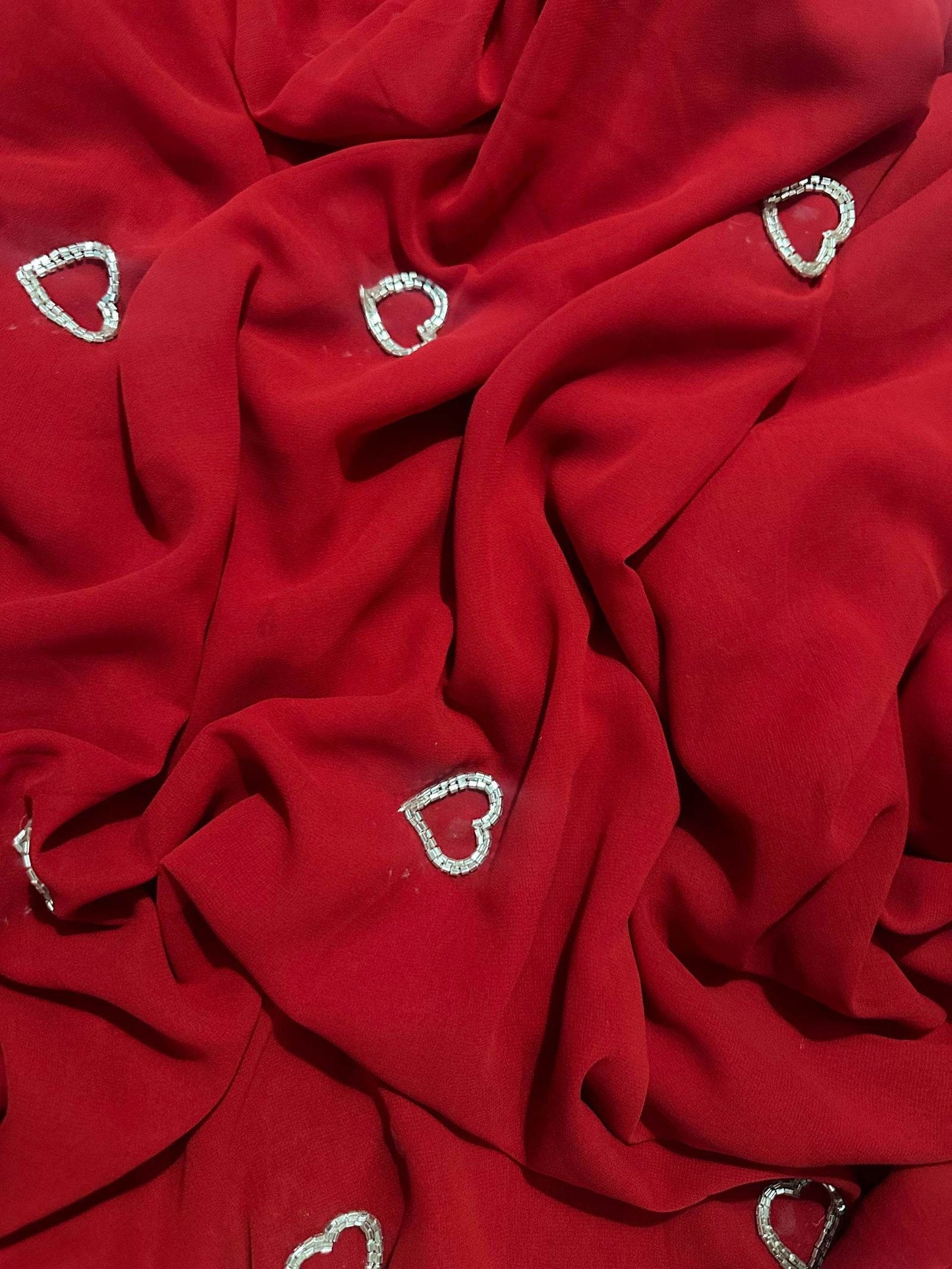 Silver Red Heart Emb Saree - Ensembles