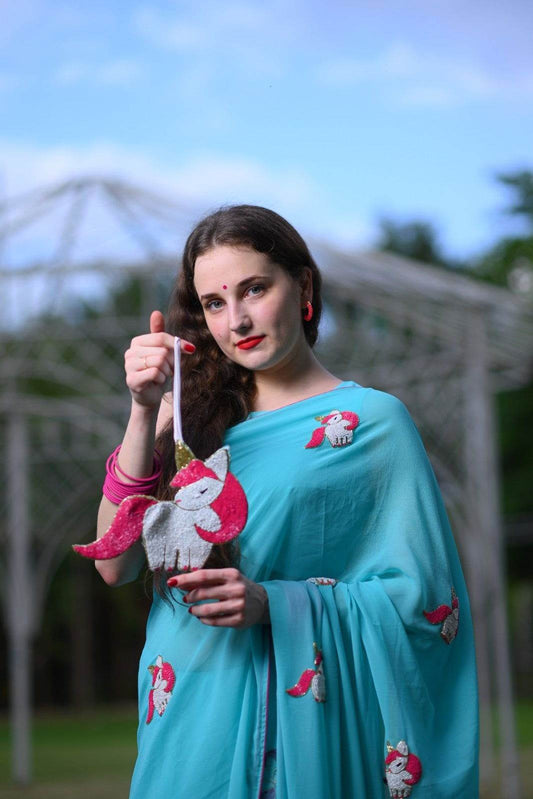 Unicorn Dark Turquoise Pure Georgette Saree - Ensembles