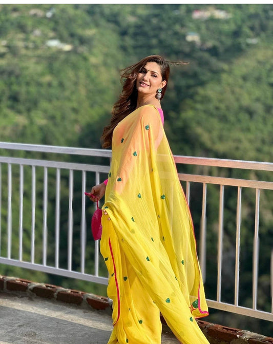 Yellow Heart Georgette Saree - Ensembles