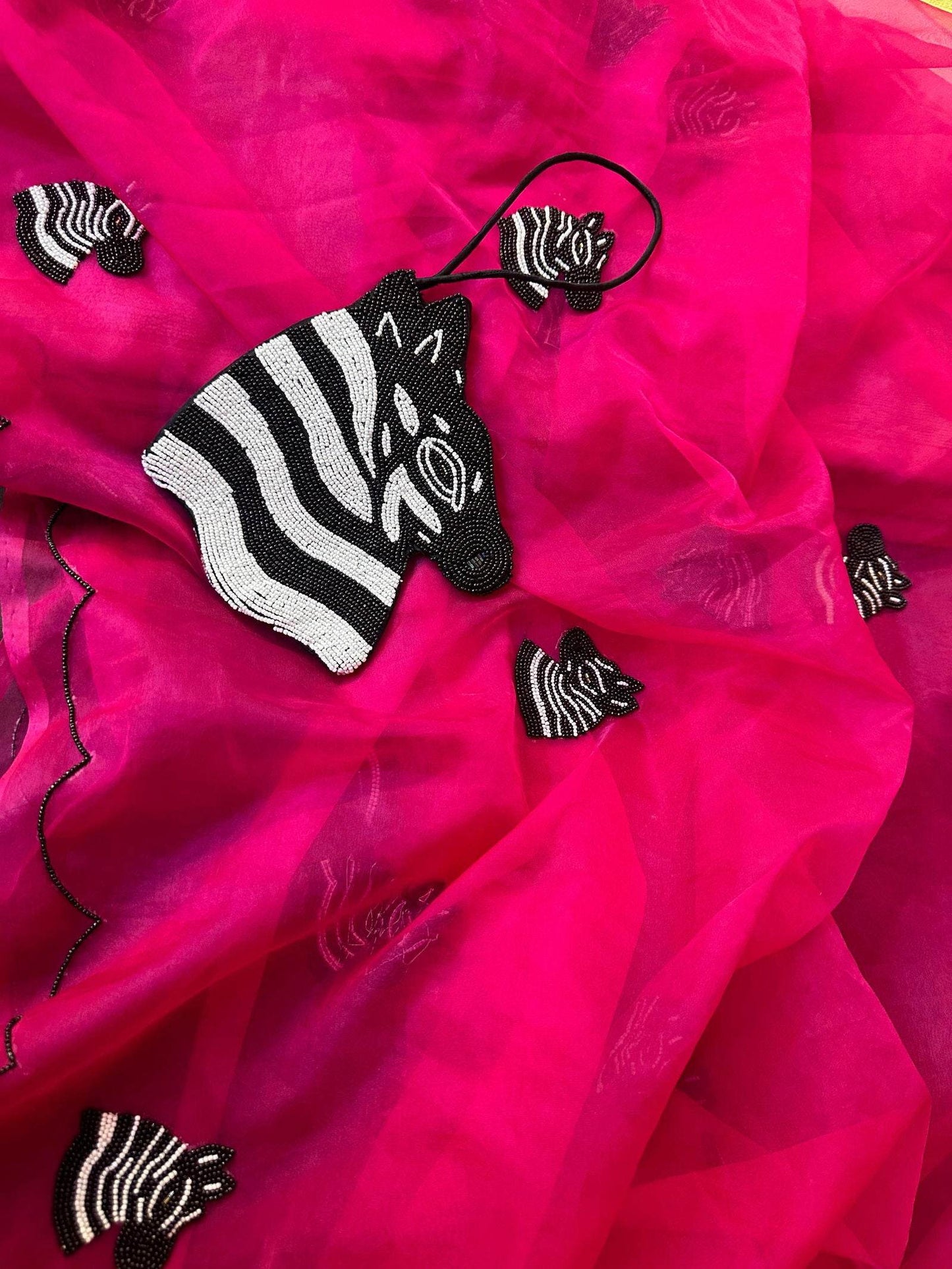Zebra Hot Pink Saree - Ensembles