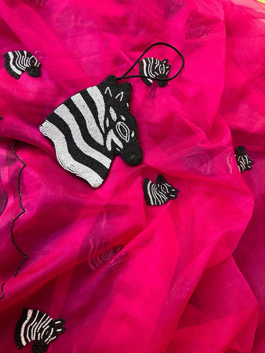 Zebra Hot Pink Saree - Ensembles