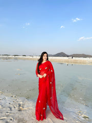 Paris Evening Red Silk Organza Saree