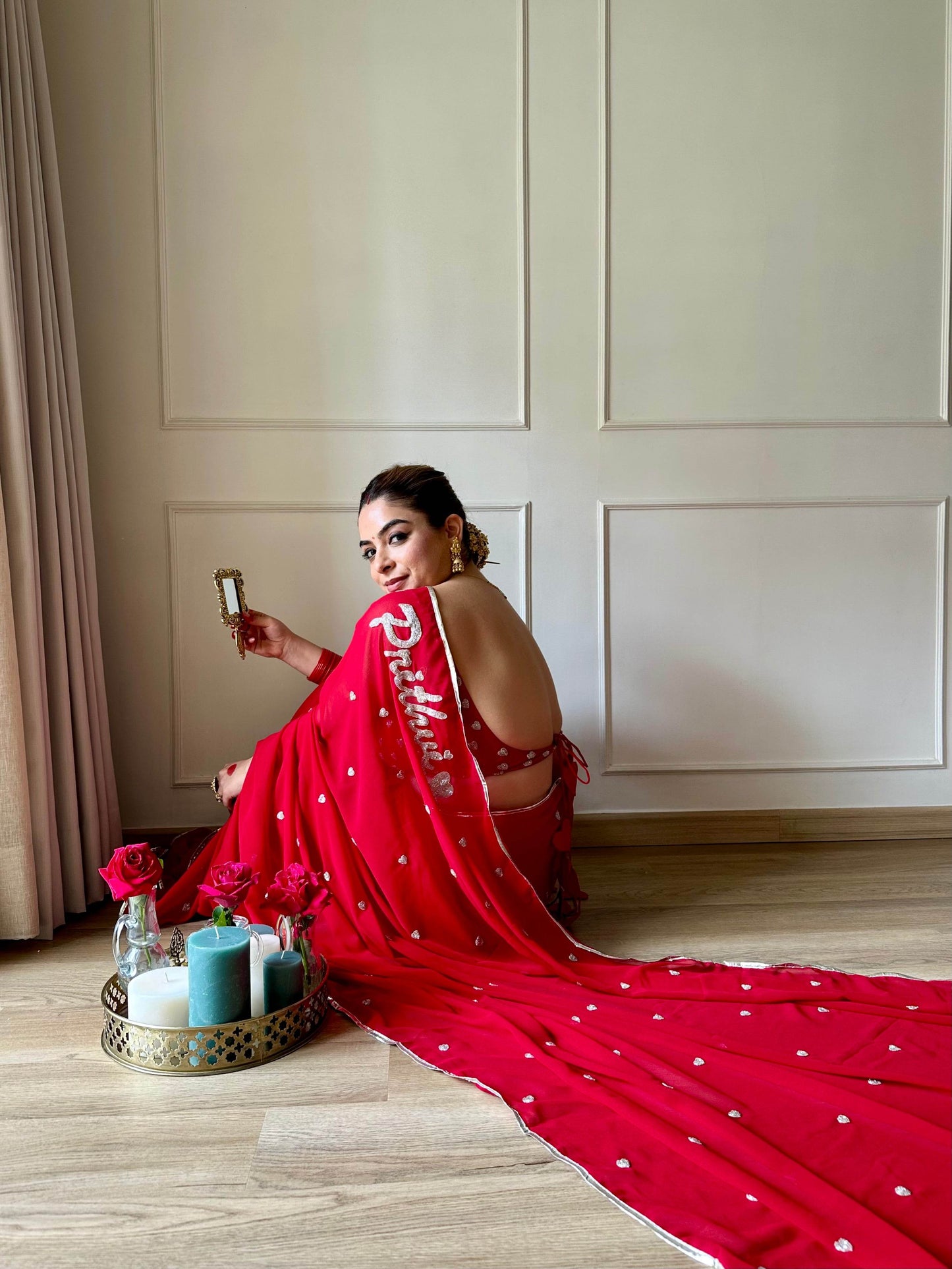 Red Romance Heart Georgette Saree - Ensembles