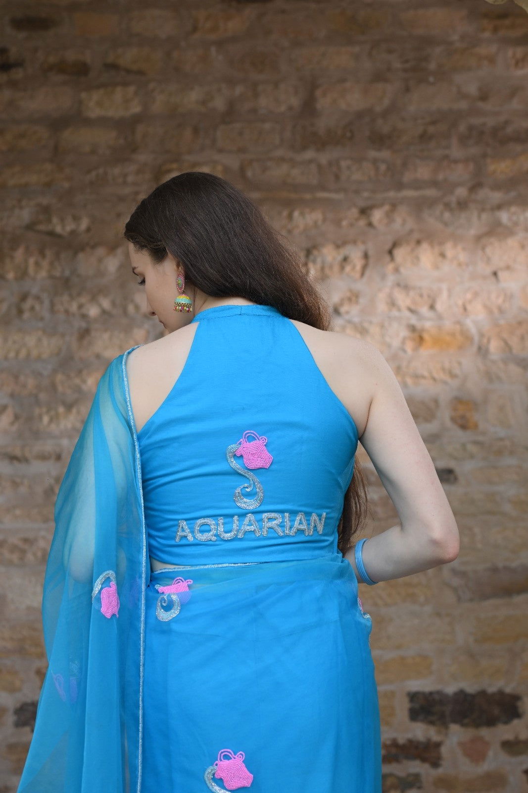 Aquarius Blouse – Hand-Embroidered Zodiac Elegance - Ensembles