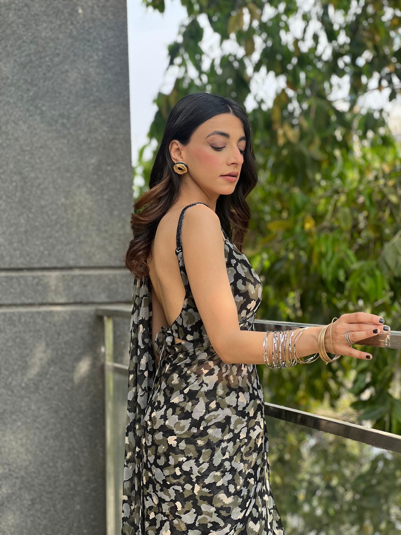 Army Print Chiffon Saree - Ensembles