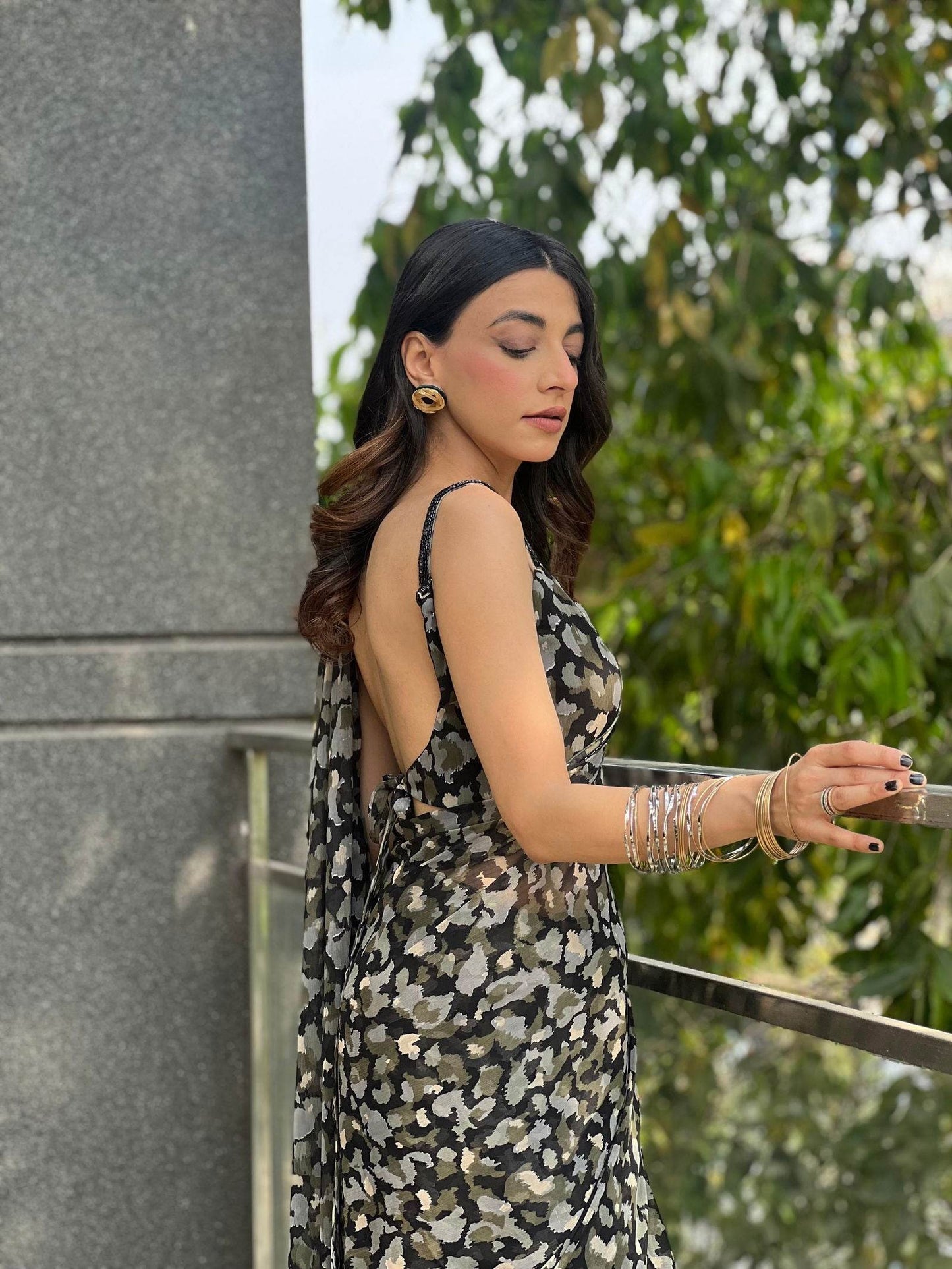 Army Print Chiffon Saree - Ensembles