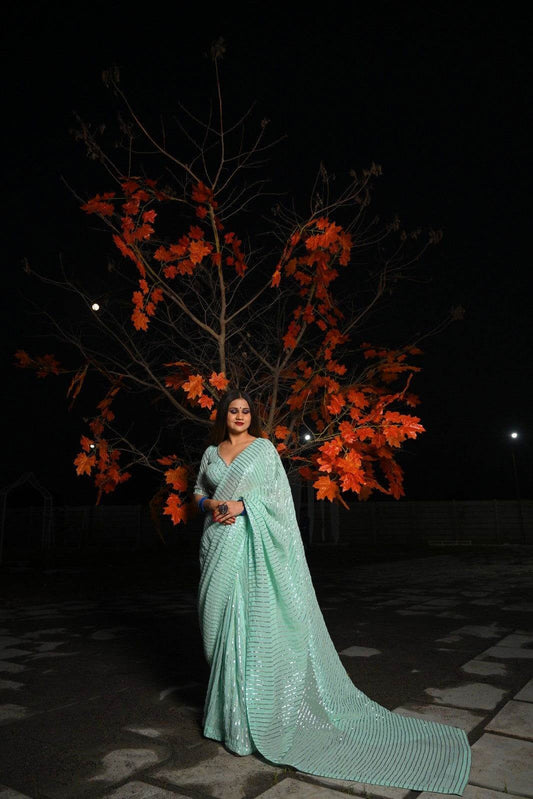 Arum Pastel Green Georgette Saree - Ensembles