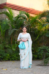 Badal Wala Safed Georgette Saree - Ensembles