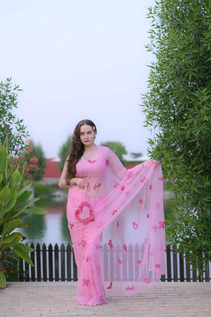 Barbie Dreams Flamingo Pink Pure Silk Organza Saree - Ensembles
