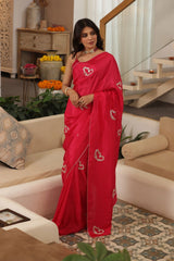Butterfly Hand-Embroidered Upada Silk Saree - Ensembles