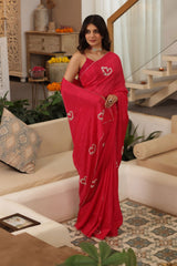 Butterfly Hand-Embroidered Upada Silk Saree - Ensembles