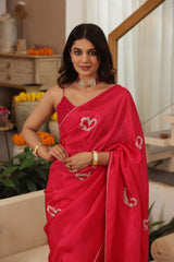 Butterfly Hand-Embroidered Upada Silk Saree - Ensembles