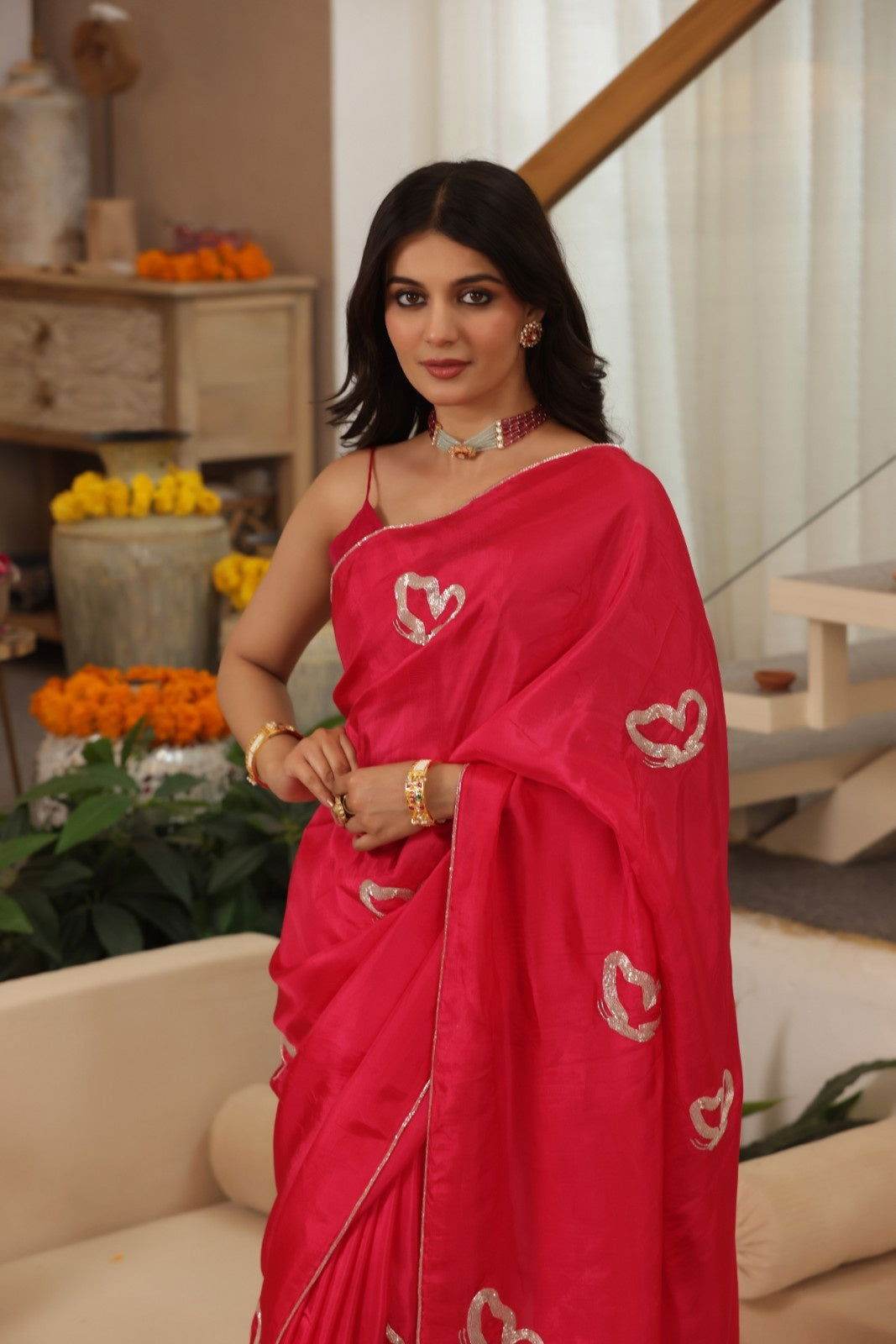 Butterfly Hand-Embroidered Upada Silk Saree - Ensembles