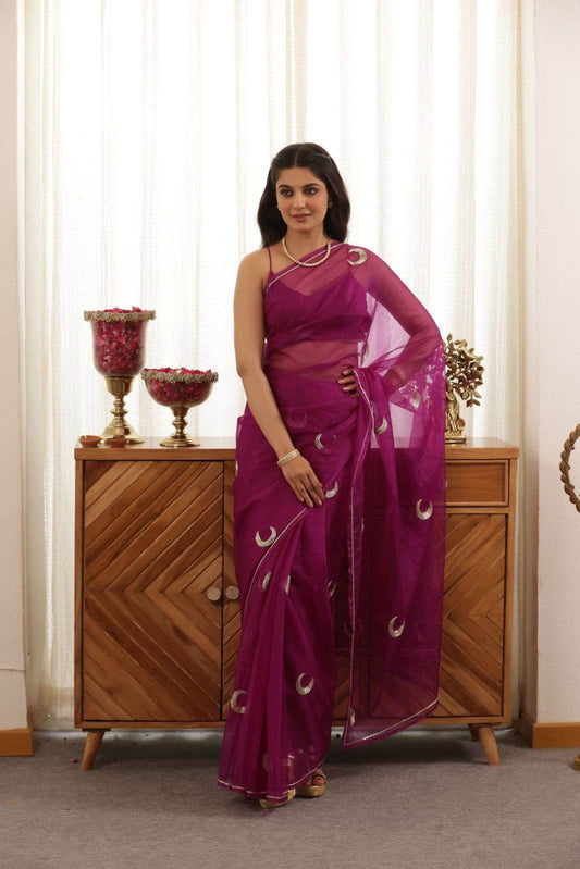Chand Hand-Embroidered Silk Organza Saree - Ensembles