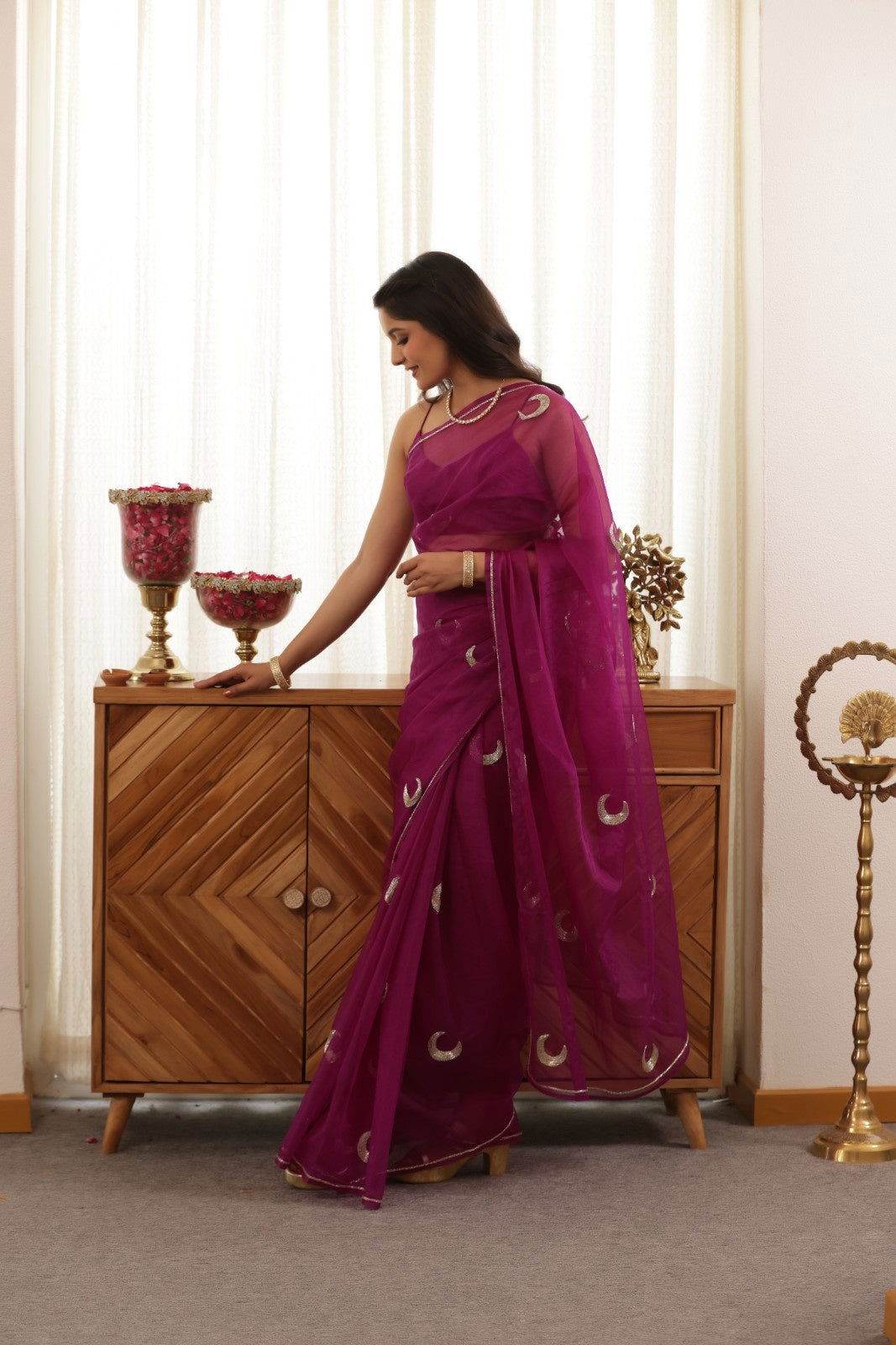 Chand Hand-Embroidered Silk Organza Saree - Ensembles