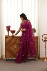 Chand Hand-Embroidered Silk Organza Saree - Ensembles