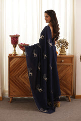 Deer Blue Hand-Embroidered Upada Silk Saree - Ensembles