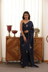 Deer Blue Hand-Embroidered Upada Silk Saree - Ensembles