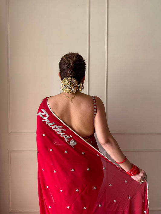 Red Romance Heart Georgette Saree - Ensembles
