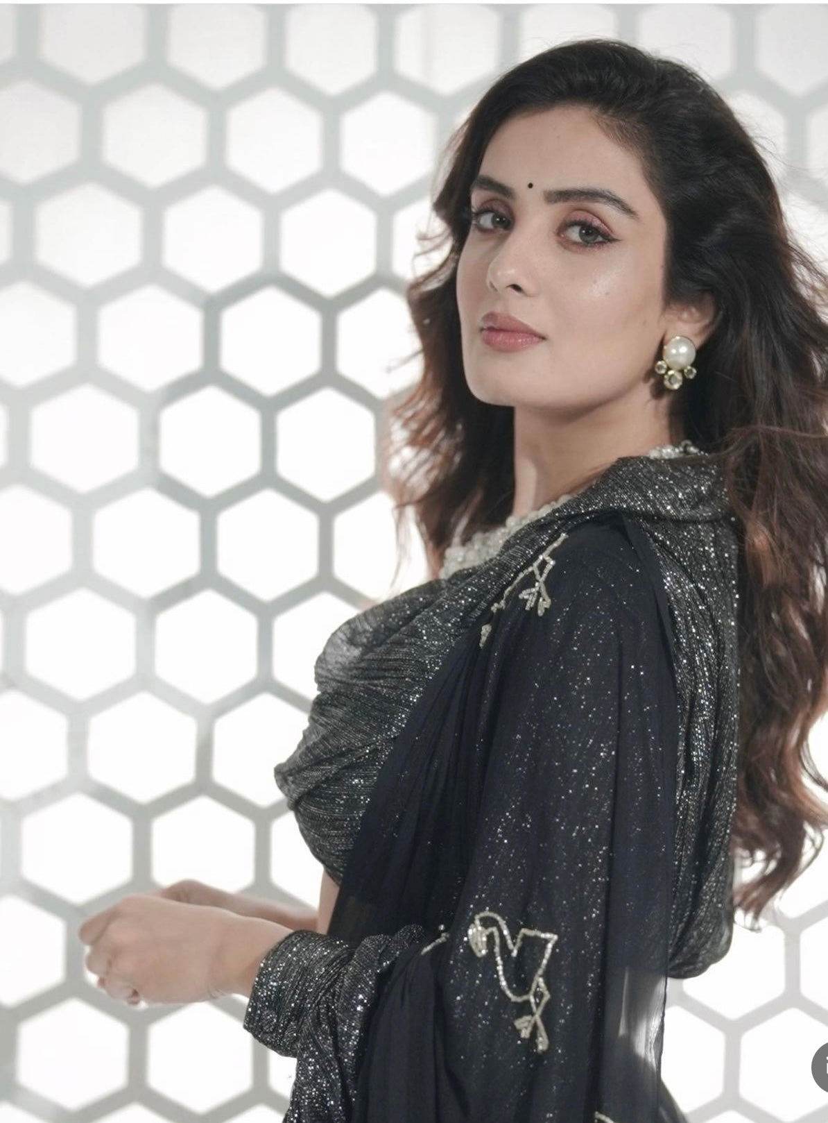 Flamingo Black Chiffon Saree - Ensembles
