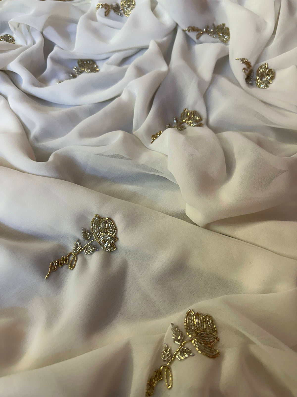 Gold Rose White Saree - Ensembles