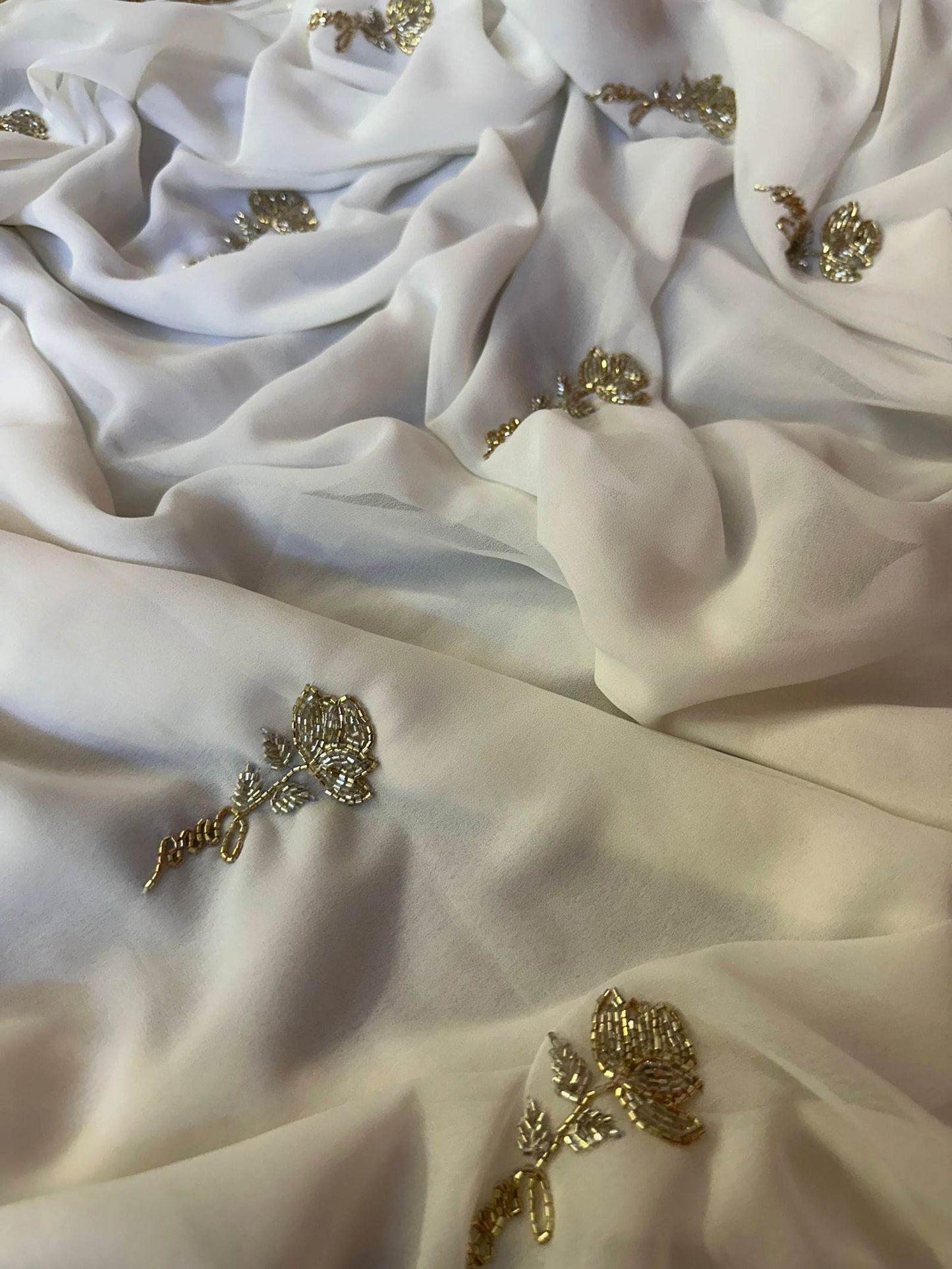 Gold Rose White Saree - Ensembles