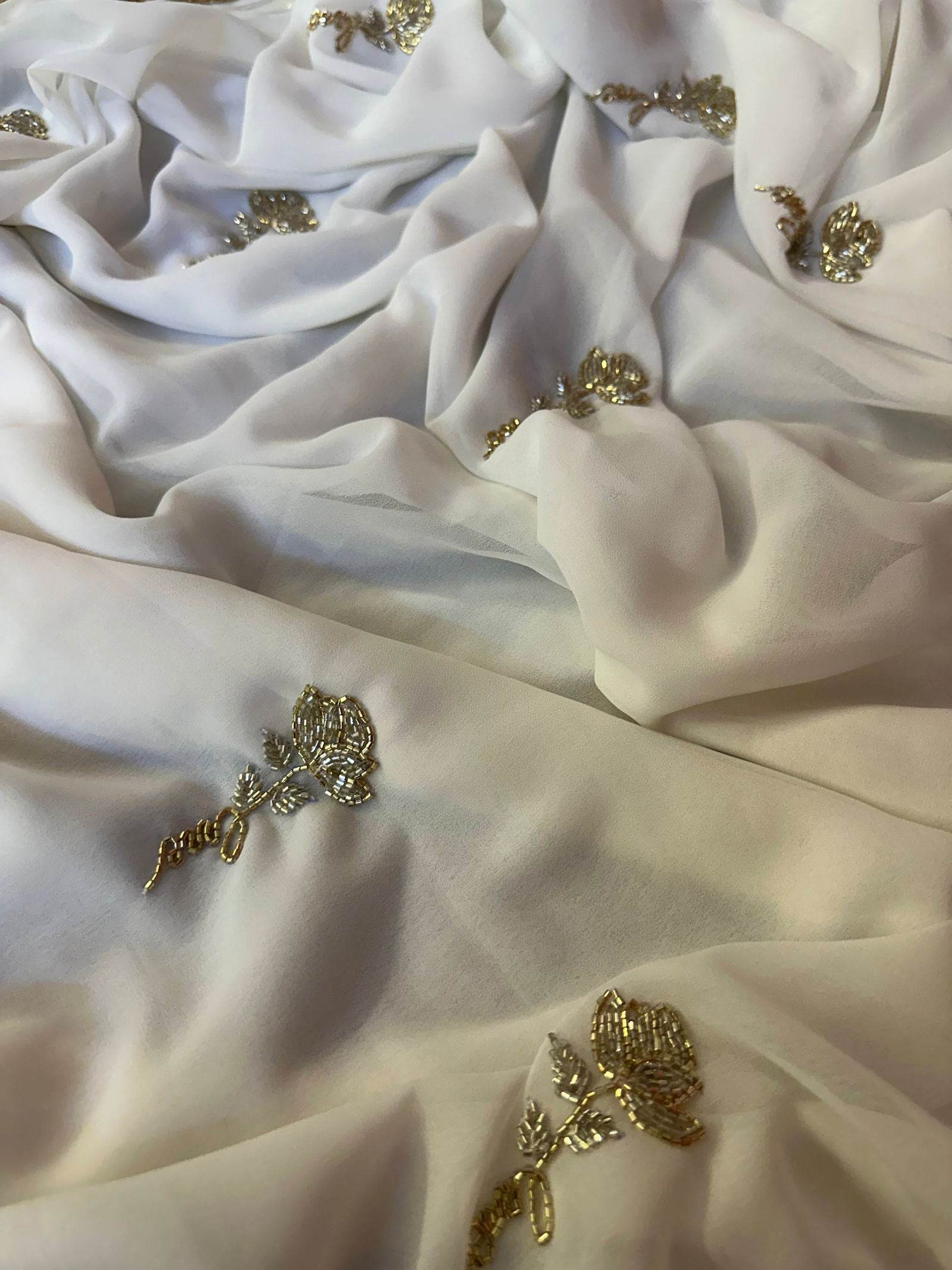 Gold Rose White Saree - Ensembles