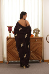 Leopard Hand-Embroidered Upada Silk Saree - Ensembles