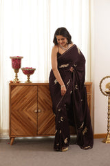 Leopard Hand-Embroidered Upada Silk Saree - Ensembles