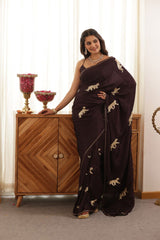 Leopard Hand-Embroidered Upada Silk Saree - Ensembles