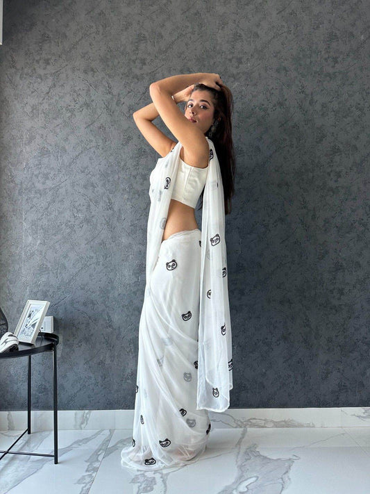 Panda White Pure Chiffon Saree - Ensembles
