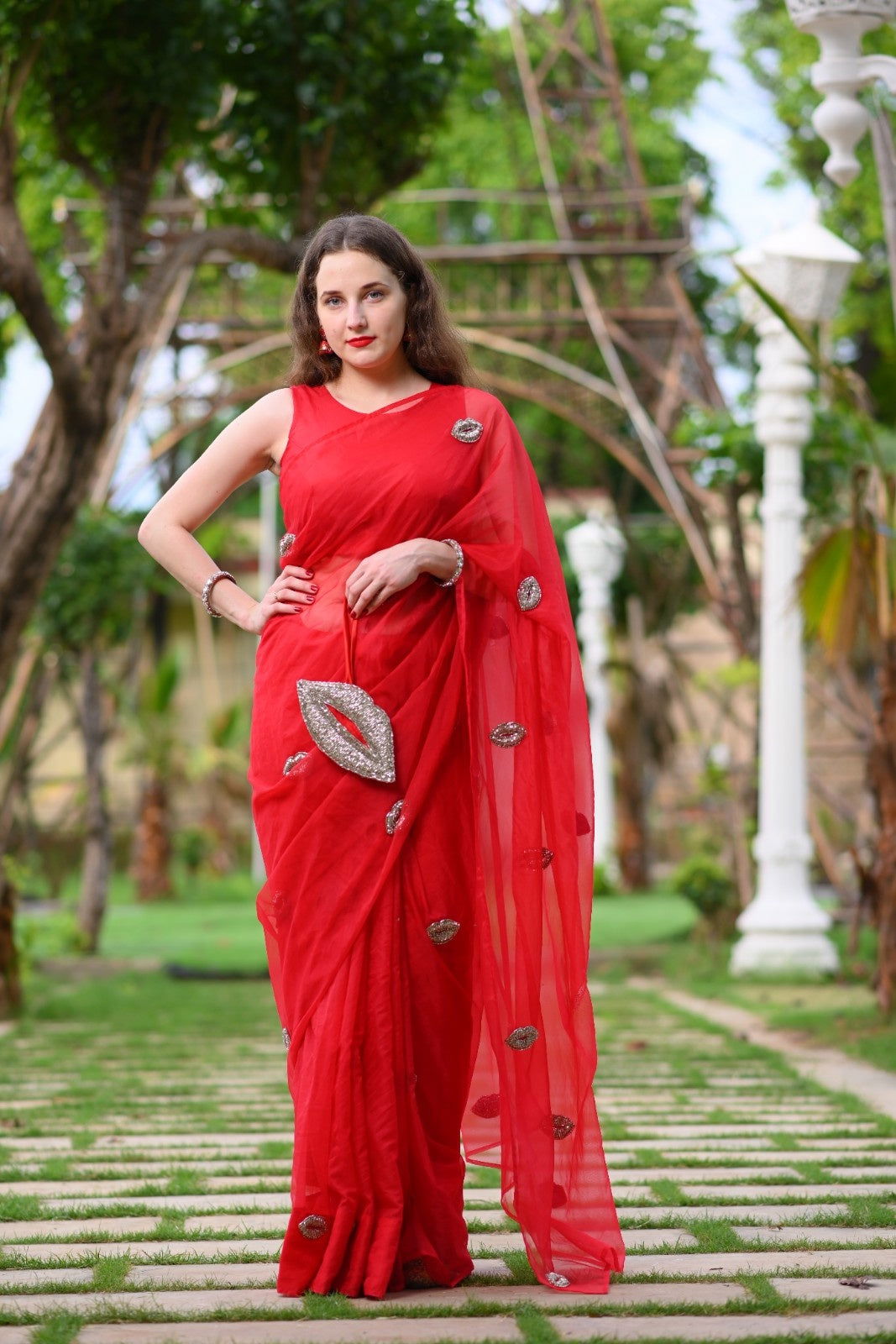 Paris Evening Red Silk Organza Saree - Ensembles