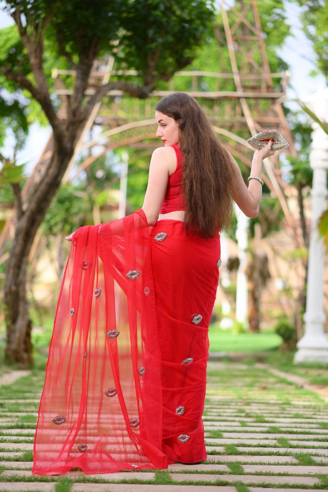 Paris Evening Red Silk Organza Saree - Ensembles