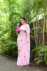 Pink on Pink Heart Georgette Saree - Ensembles