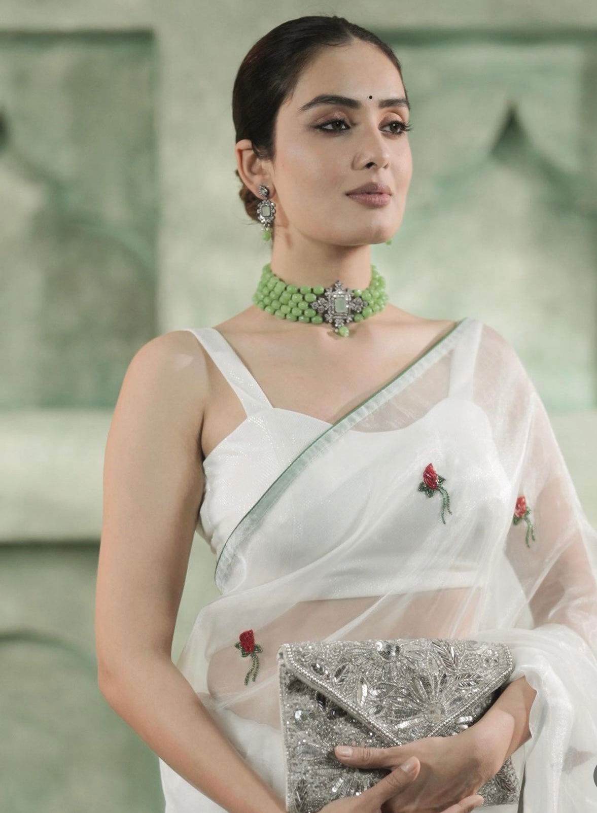 Rose White Organza Saree - Ensembles
