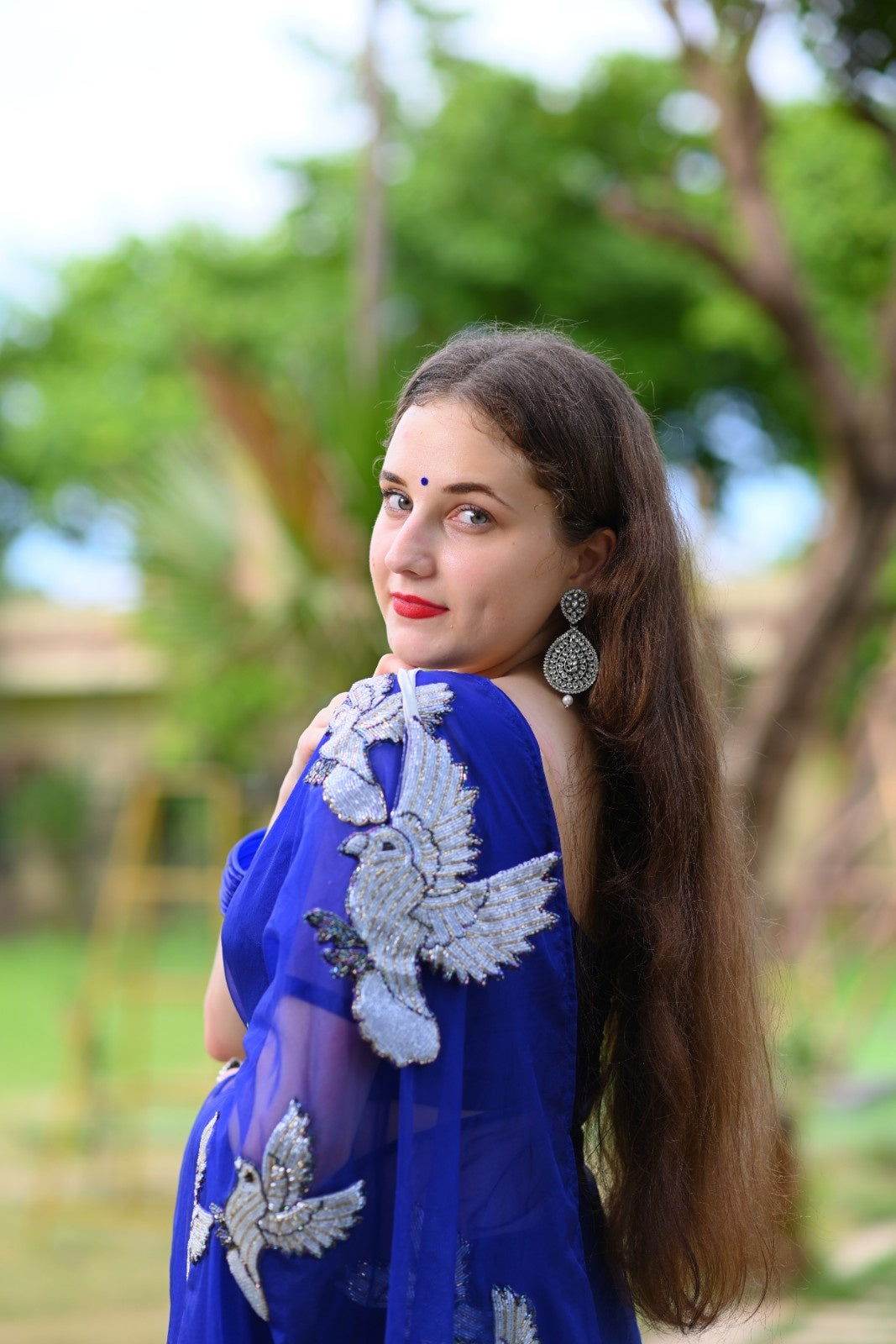 Florance Royal Blue Pure Silk Organza Saree - Ensembles